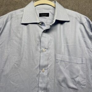 Canali Men's 16.5 42 Blue Dress‎ Shirt French Cuff Made in Italy Cotton Luxury